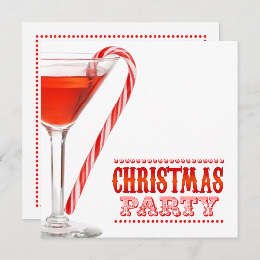 クリスマスのキャンディ・ケーンのカクテルのパーティの招待状 招待状 (正面/裏面)