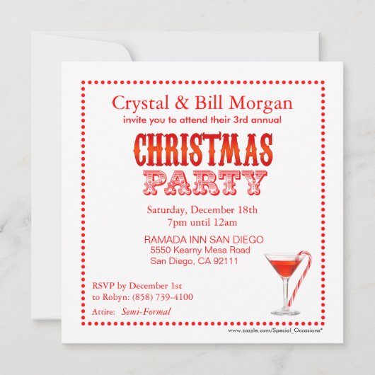クリスマスのキャンディ・ケーンのカクテルのパーティの招待状 招待状 (裏面)