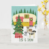 クリスマスのキャンピングカーと犬たち 雪を降らせて カード (黄色い花)