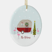 クリスマスのキャンピングカーのレトロのトレーラーのフラミンゴ セラミックオーナメント (右)