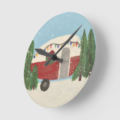 クリスマスのキャンピングトレーラー ラウンド壁時計 (傾斜)