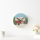 クリスマスのキャンピングトレーラー ラウンド壁時計 (ホーム)