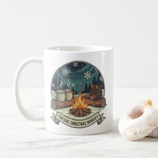 クリスマスのキャンプファイヤーシーン コーヒーマグカップ (ドーナツ)