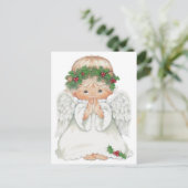 クリスマスのキュートな赤ちゃん天使が祈っている ポストカード (スタンド正面)