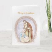 クリスマスのキリスト降生の場面 イエス マリア ヨセフ 水彩画 シーズンカード (正面)