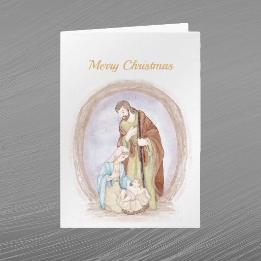 クリスマスのキリスト降生の場面 イエス マリア ヨセフ 水彩画 シーズンカード