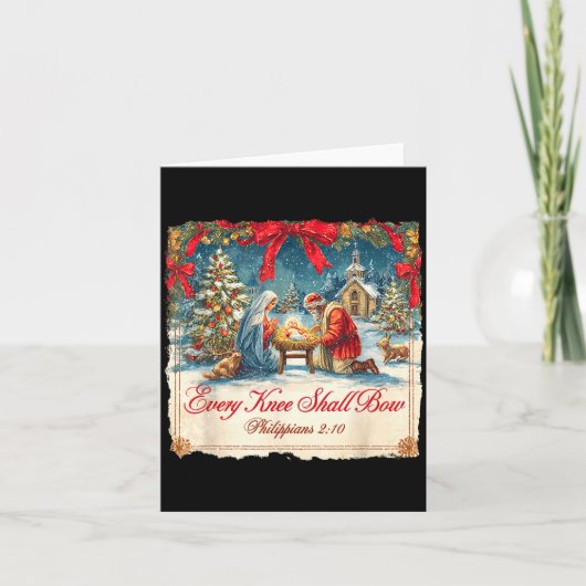 クリスマスのキリスト降誕の場面 Xmas すべての膝は屈する カード (正面)