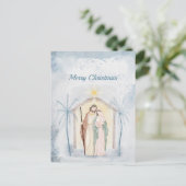 クリスマスのキリスト降誕 ヤシの木 水彩画 シーズンポストカード (スタンド正面)