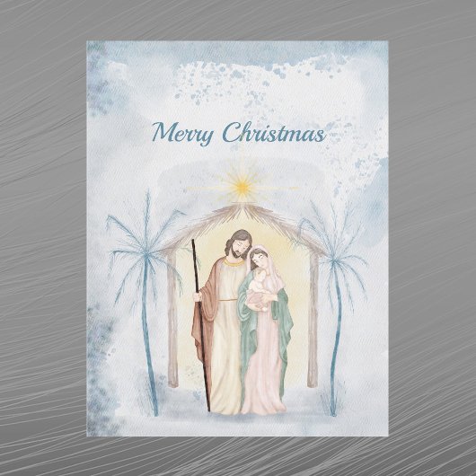 クリスマスのキリスト降誕 ヤシの木 水彩画 シーズンポストカード