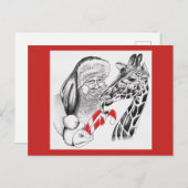 クリスマスのキリンとサンタクロース シーズンポストカード (正面/裏面)