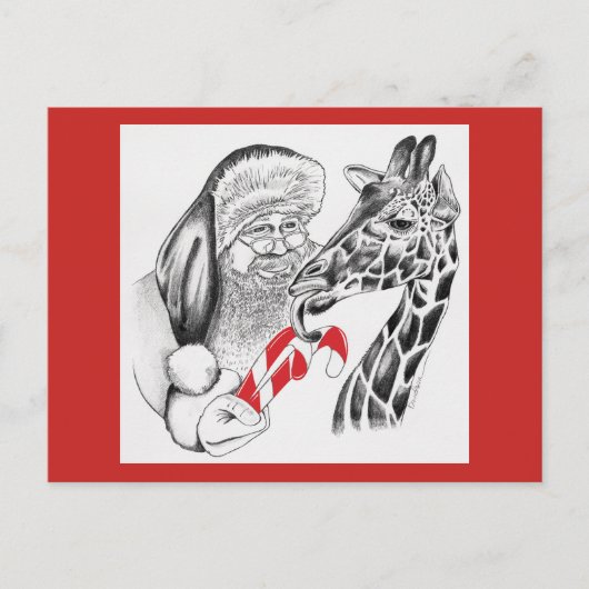 クリスマスのキリンとサンタクロース シーズンポストカード (正面)