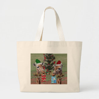 クリスマスのキリン ラージトートバッグ