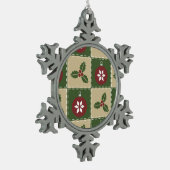 クリスマスのキルトのピューターのオーナメント スノーフレークピューターオーナメント (左)