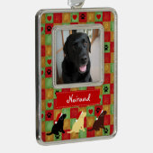 クリスマスのキルトのラブラドールの子犬 シルバープレートフレームオーナメント (右)