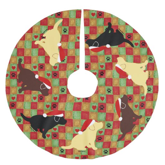 クリスマスのキルトのラブラドールの子犬 ブラッシュドポリエステルツリースカート (正面)