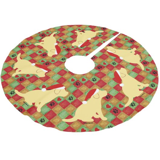 クリスマスのキルトの黄色のラブラドールの子犬 ブラッシュドポリエステルツリースカート (アングル)