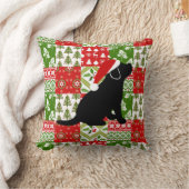クリスマスのキルトの黒のラブラドールの子犬の枕 クッション (ブランケット)