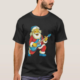 クリスマスのギター演奏を楽しむサンタ Tシャツ
