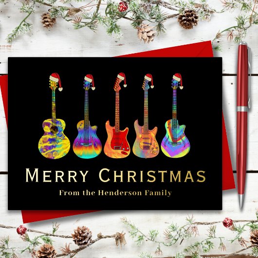クリスマスのギター（ゴールド）名入れ可能 箔シーズンカード