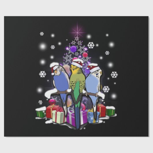 クリスマスのギフトおよび雪片とのセキセイインコ ラッピングペーパー (フラット)