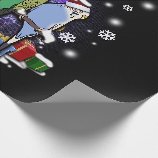 クリスマスのギフトおよび雪片とのセキセイインコ ラッピングペーパー (角)