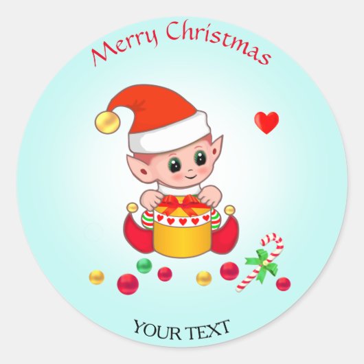 クリスマスのギフトと引き出物にぴったりな可愛いエルフ ラウンドシール (正面)