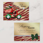 クリスマスのギフトのジュエリーの金ゴールドの民族赤いシマウマのグリッター 名刺 (正面/裏面)