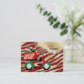 クリスマスのギフトのジュエリーの金ゴールドの民族赤いシマウマのグリッター 名刺 (スタンド正面)