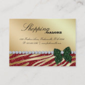 クリスマスのギフトのジュエリーの金ゴールドの民族赤いシマウマのグリッター 名刺 (裏面)