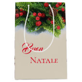 クリスマスのギフトのバッグ常緑樹のBuon Nataleの格子縞 ミディアムペーパーバッグ (正面)