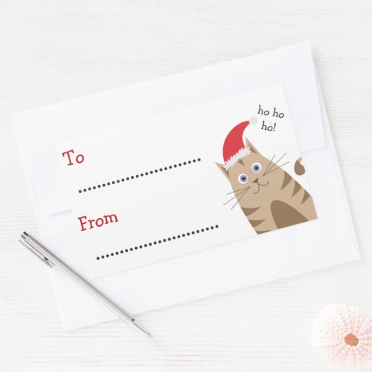 クリスマスのギフトのラベル名のサンタ猫ho ho ho 長方形シール (封筒)
