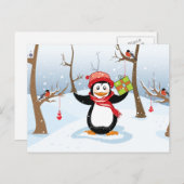 クリスマスのギフトの冬の景色のペンギン シーズンポストカード (正面/裏面)