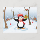 クリスマスのギフトの冬の景色のペンギン シーズンポストカード (正面)