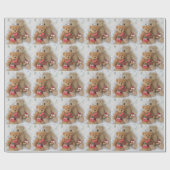 クリスマスのギフトの包装紙を持つテディー・ベア ラッピングペーパー (フラット)