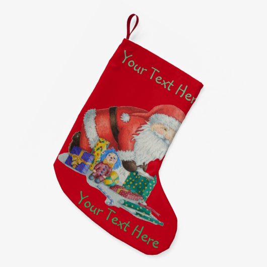 クリスマスのギフトを包むかわいいサンタおよびおもちゃ スモールクリスマスストッキング (正面 (吊り時))