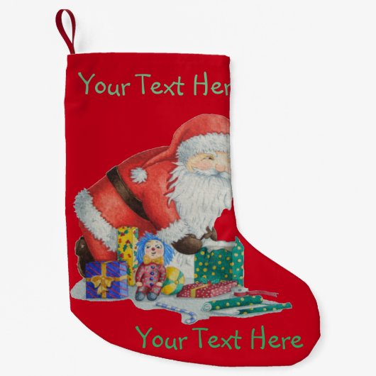 クリスマスのギフトを包むかわいいサンタおよびおもちゃ スモールクリスマスストッキング (正面)