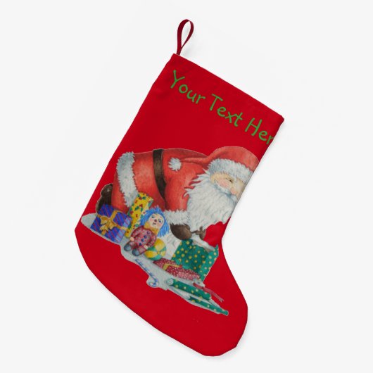 クリスマスのギフトを包むかわいいサンタおよびおもちゃ スモールクリスマスストッキング (正面 (吊り時))