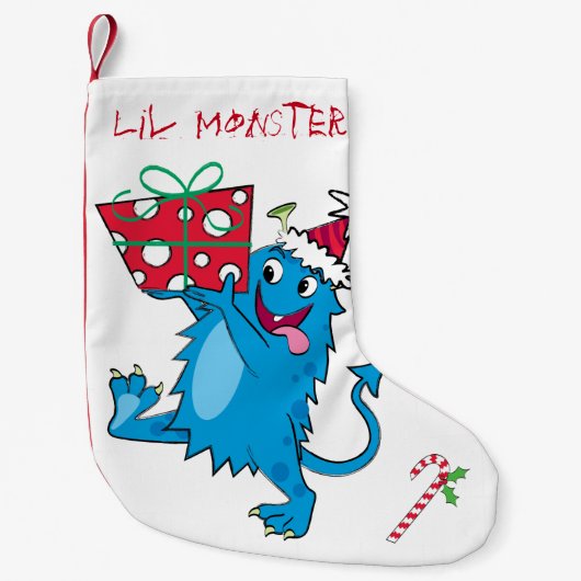 クリスマスのギフトを持つモンスター スモールクリスマスストッキング (正面)
