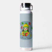 クリスマスのギフトボックスを持つ女の子 ウォーターボトル (背面)