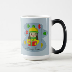 クリスマスのギフトボックスを持つ女の子 モーフィングマグカップ