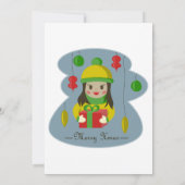 クリスマスのギフトボックスを持つ女の子 招待状 (裏面)