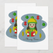 クリスマスのギフトボックスを持つ女の子 招待状 (正面/裏面)