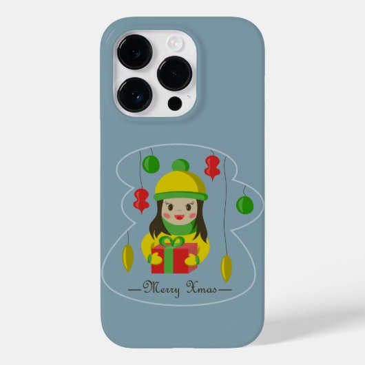 クリスマスのギフトボックスを持つ女の子 Case-Mate iPhoneケース (裏面)