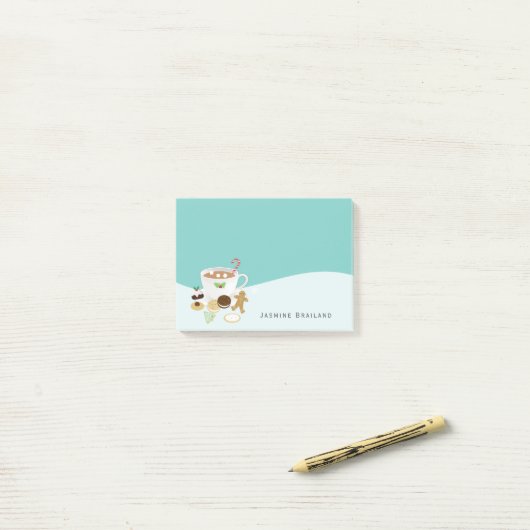 クリスマスのクッキーおよびココアの休日 ポストイット (デスク上)