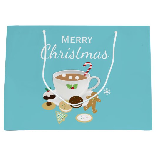 クリスマスのクッキーおよびココアの休日 ラージペーパーバッグ (正面)