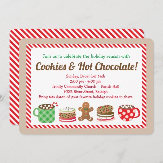 クリスマスのクッキーおよびココアの招待状 招待状 (正面/裏面)