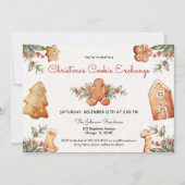 クリスマスのクッキーがキュートなジンジャーブレッドのクッキーを交換する 招待状 (正面)