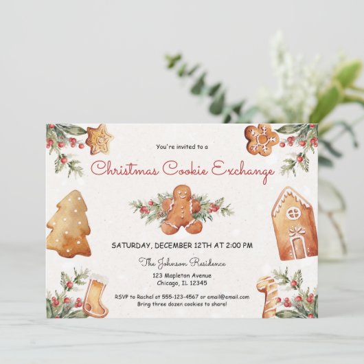 クリスマスのクッキーがキュートなジンジャーブレッドのクッキーを交換する 招待状 (スタンド正面)