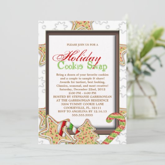 クリスマスのクッキーの交換の休日のパーティ 招待状 (スタンド正面)