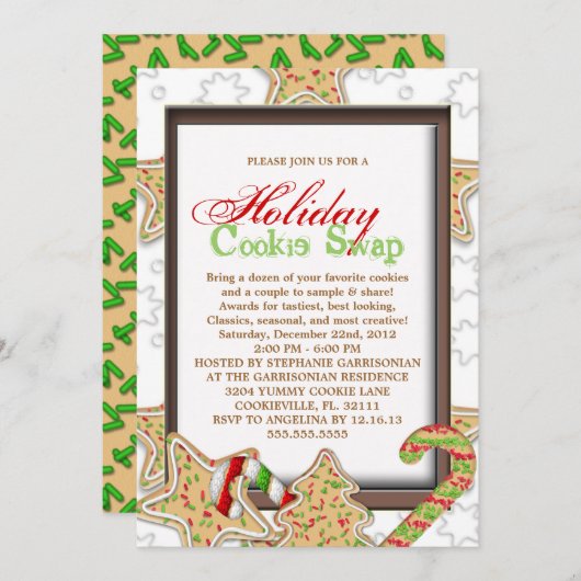クリスマスのクッキーの交換の休日のパーティ 招待状 (正面/裏面)